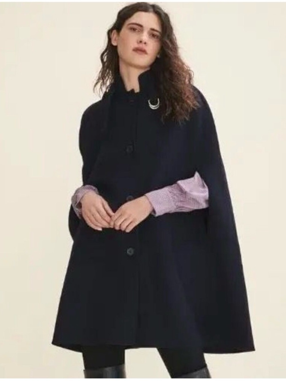 Maje Gisele Wool Hood Poncho Cape Coat 38/6 Navy Academia Quiet-luxury Old-money